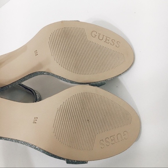 NEW Guess Women's Kahluy Silver Glittery Ankle Strap Heels Dress Sandals 9 - Picture 7 of 9